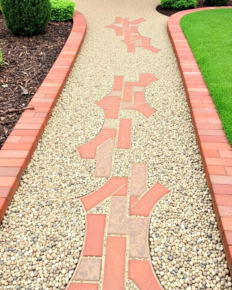 gravel and brick hybrid walkway - 20 Pea Gravel Walkway Ideas