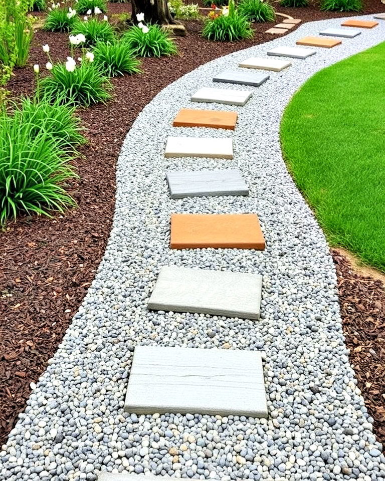 gravel and mulch combination walkway - 20 Pea Gravel Walkway Ideas