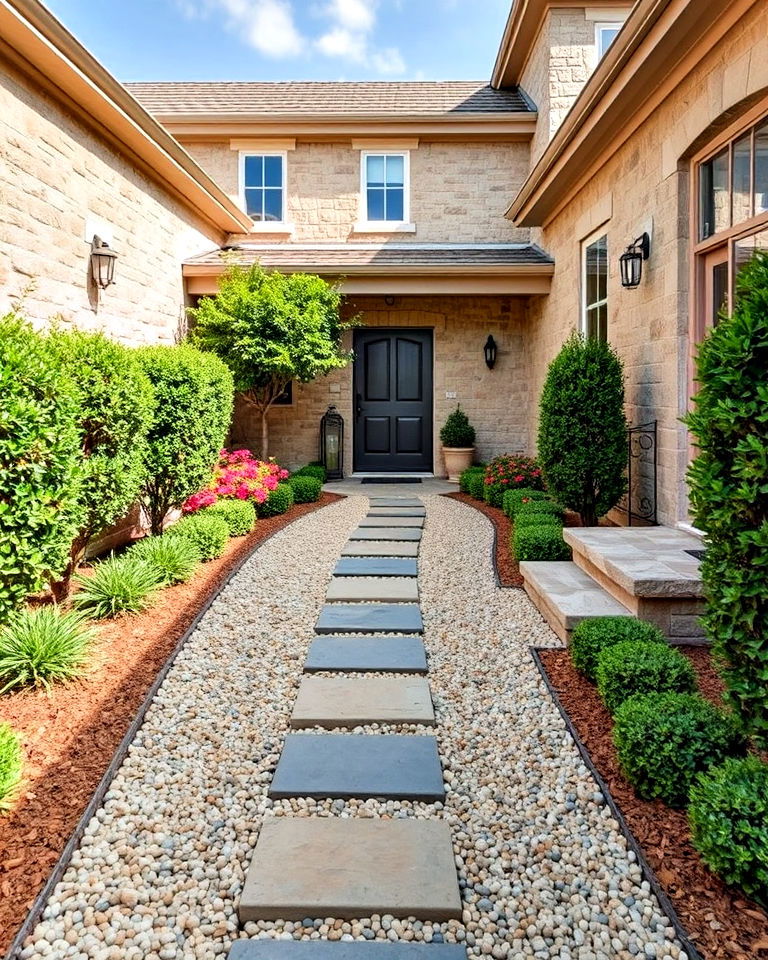 gravel and stone walkways to front yard courtyard - 25 Front Yard Courtyard Ideas