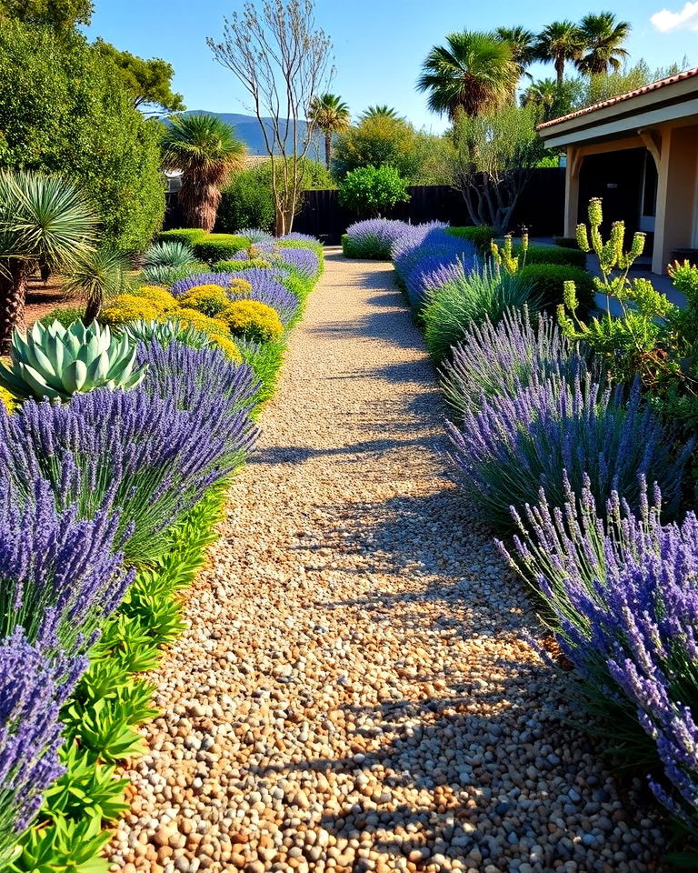 gravel pathways with drought resistant borders - 25 Drought Tolerant Landscaping Ideas