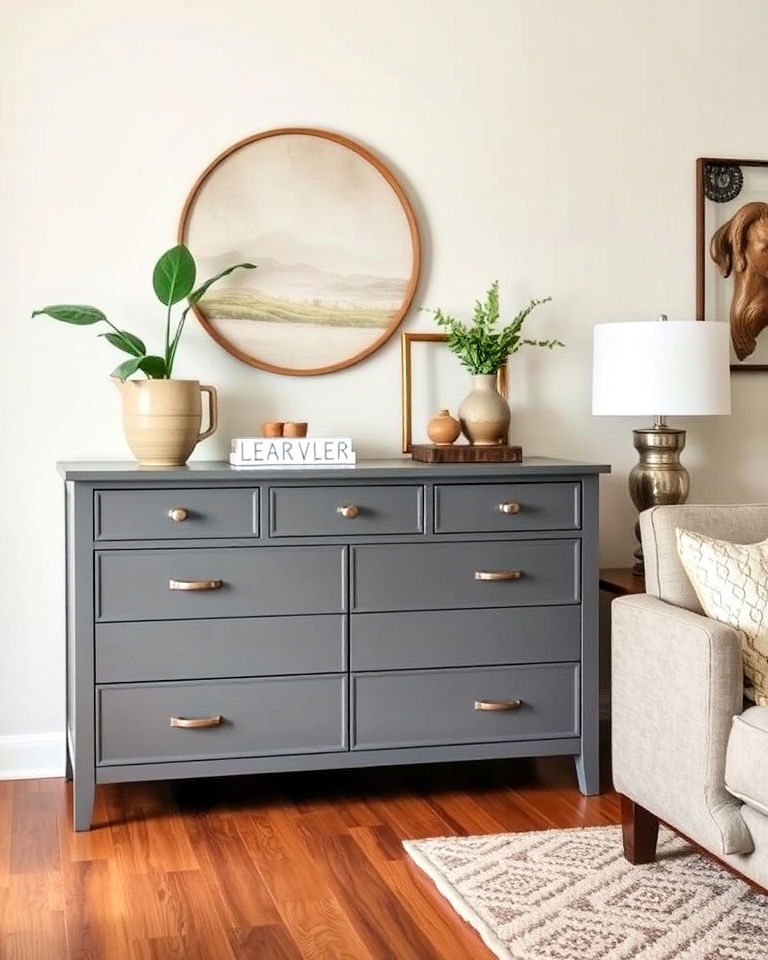 gray painted dresser for living room - 35 Painted Dresser Ideas