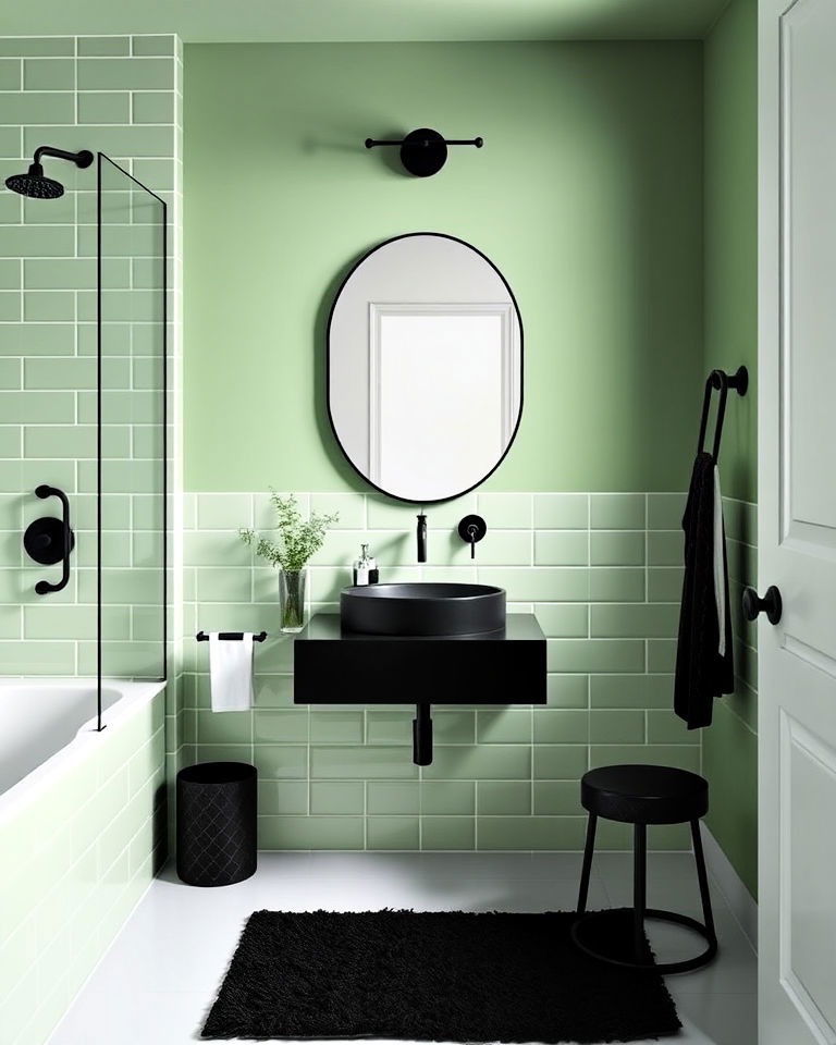 green and black accents bathroom - 15 Light Green Bathroom Ideas