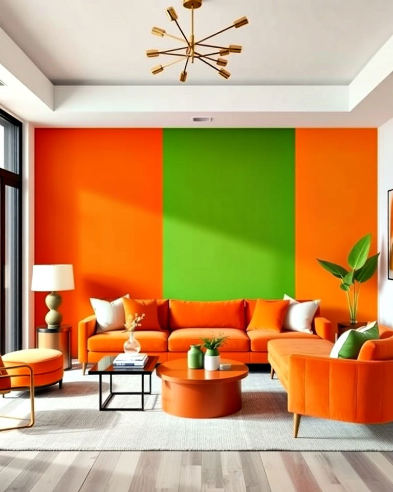 green and orange living room color blocking - 25 Green and Orange Living Room Ideas