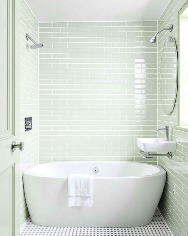 green subway tiles for bathroom - 15 Light Green Bathroom Ideas