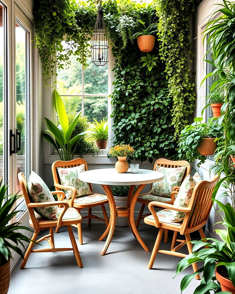 greenery filled garden breakfast nook - 20 Corner Breakfast Nook Ideas