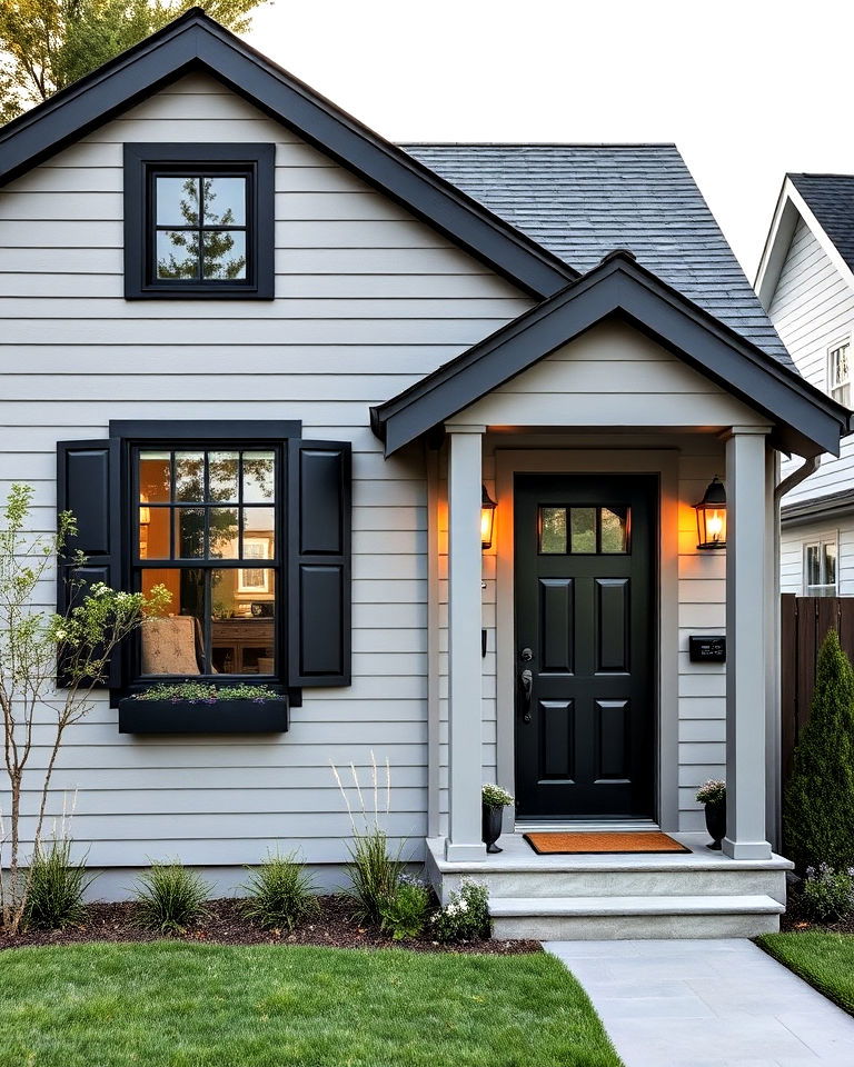 grey cottage with black trim - 25 Grey House With Black Trim