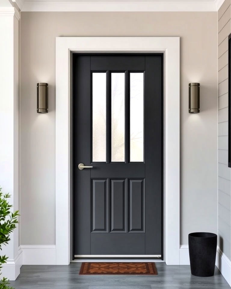 grey door with vertical glass panels - 20 Grey Front Door Ideas