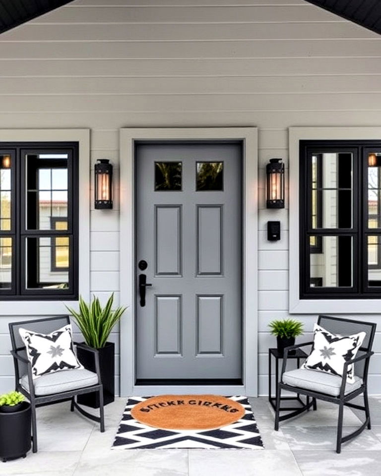 grey front door with bold black accents - 20 Grey Front Door Ideas