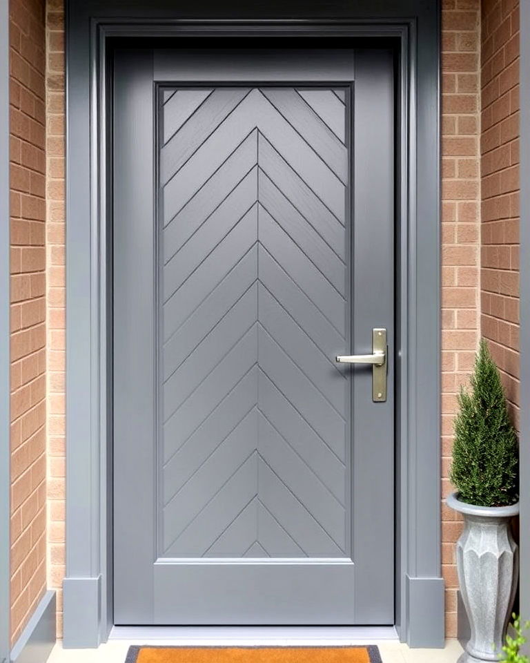 grey front door with chevron patterns - 20 Grey Front Door Ideas