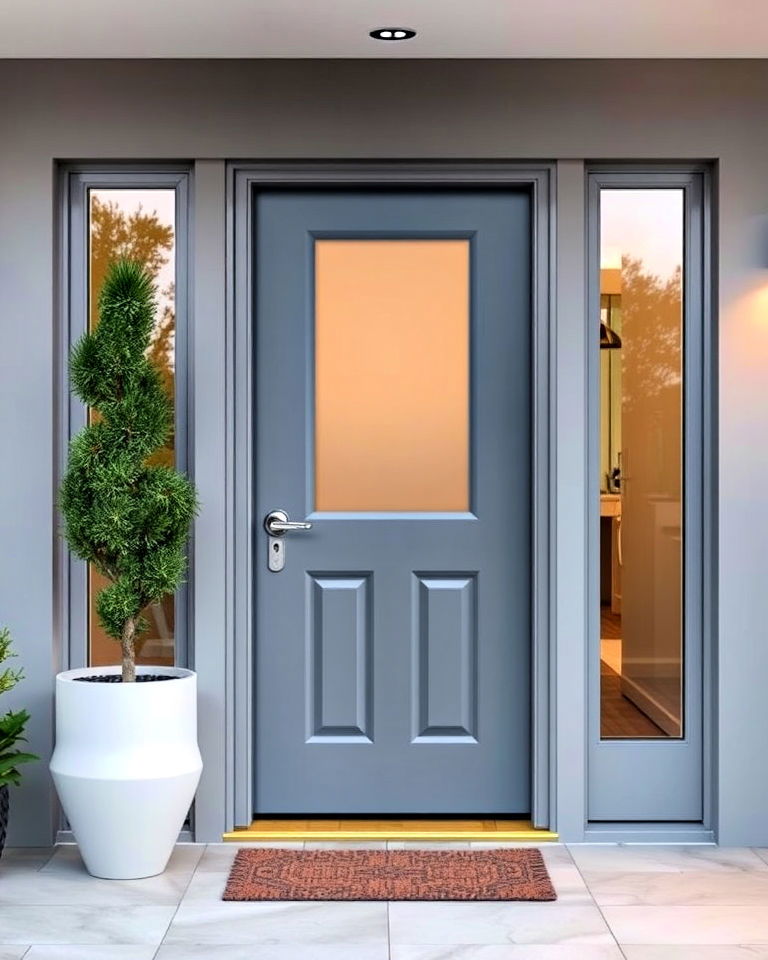 grey front door with side glass panels - 20 Grey Front Door Ideas