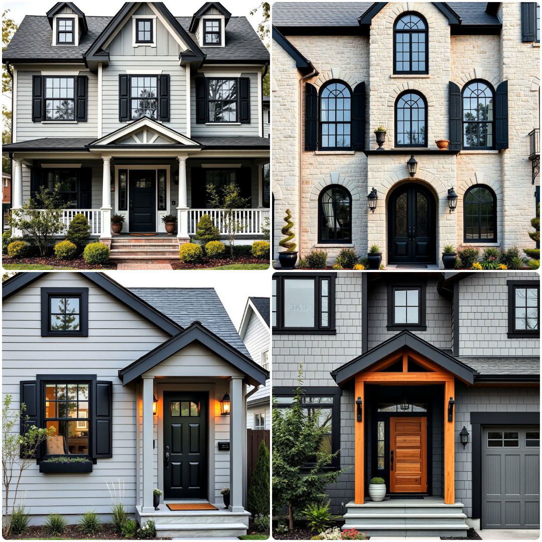 grey house with black trim ideas