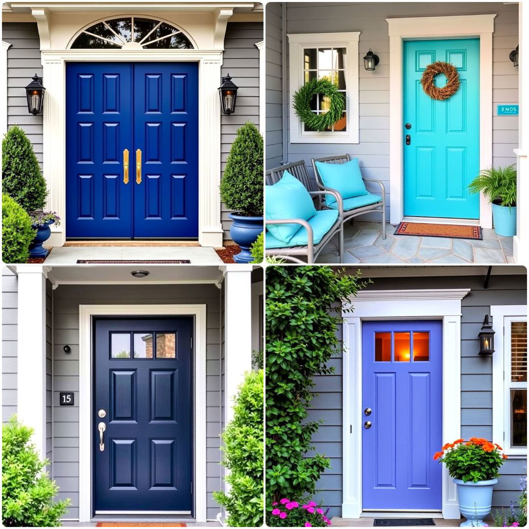 grey house with blue door ideas