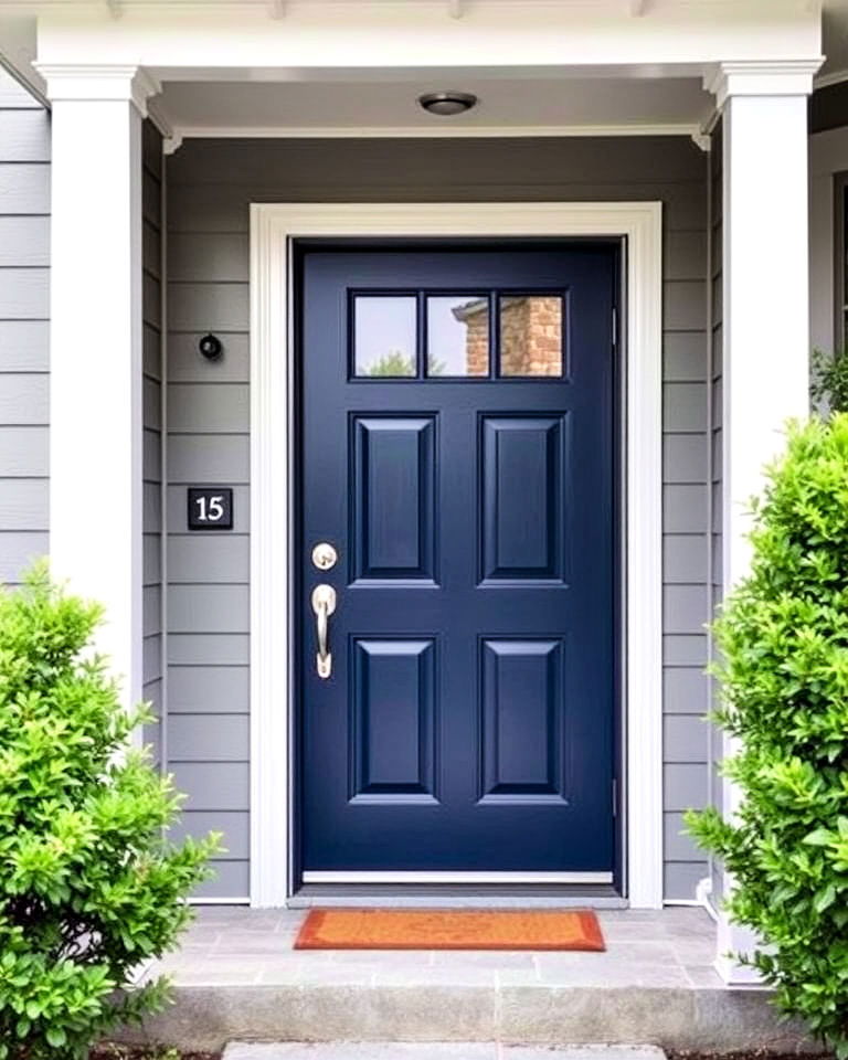 grey house with navy blue door - 25 Grey House With Blue Door Ideas