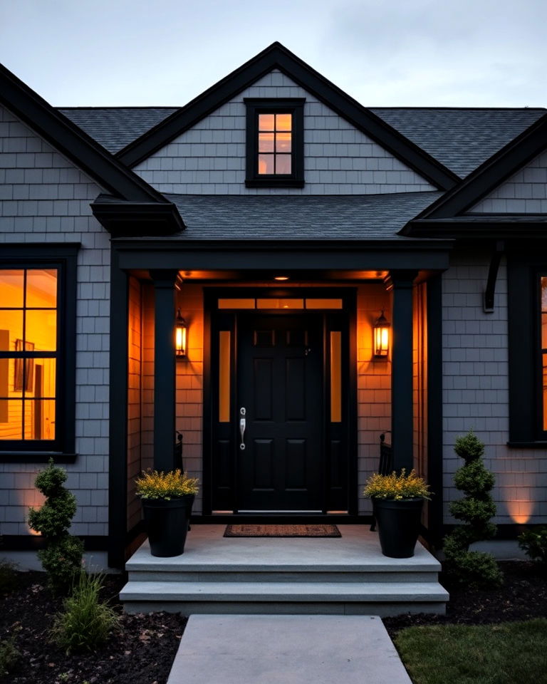 grey lap siding house with thin black accents - 25 Grey House With Black Trim