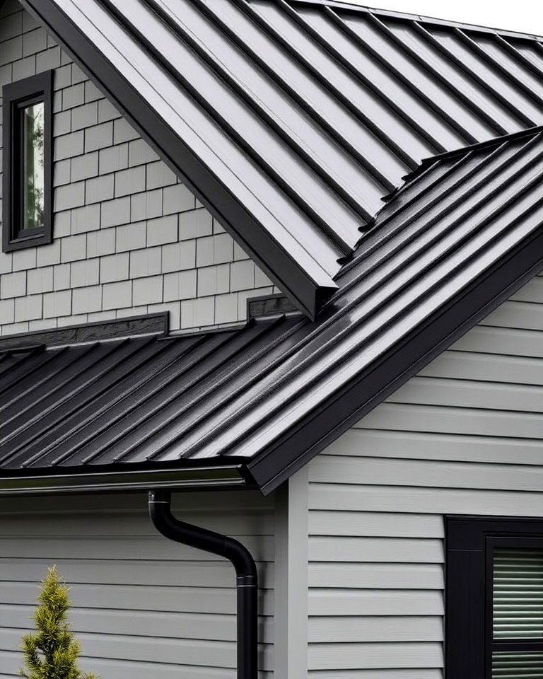 grey siding with black metal roofing - 25 Grey House With Black Trim