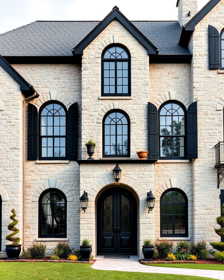 grey stone exterior house with black trim - 25 Grey House With Black Trim