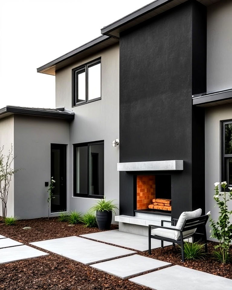 grey stucco with black accent walls - 25 Grey House With Black Trim