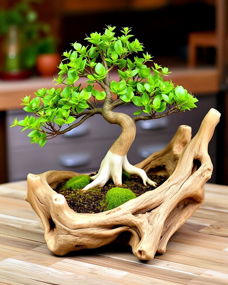 grow bonsai in driftwood - 15 Bonsai Garden Ideas