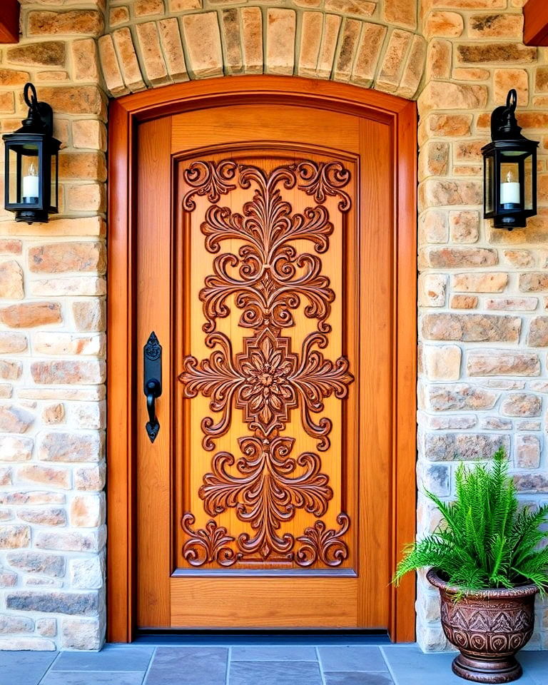 hand carved rustic door - 20 Rustic Front Door Ideas