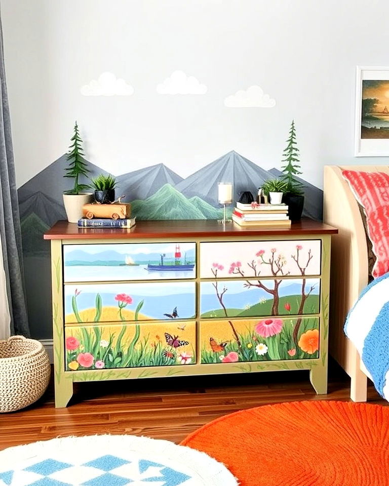 hand painted mural dresser - 35 Painted Dresser Ideas