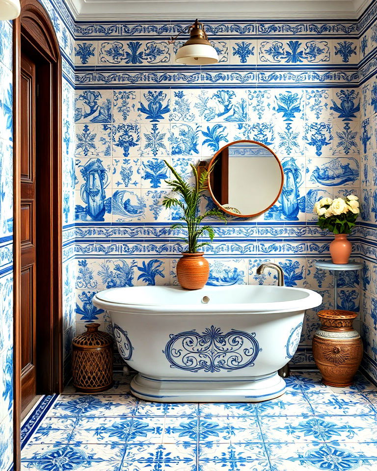 hand painted tiles greek bathroom - 25 Greek Style Home Ideas