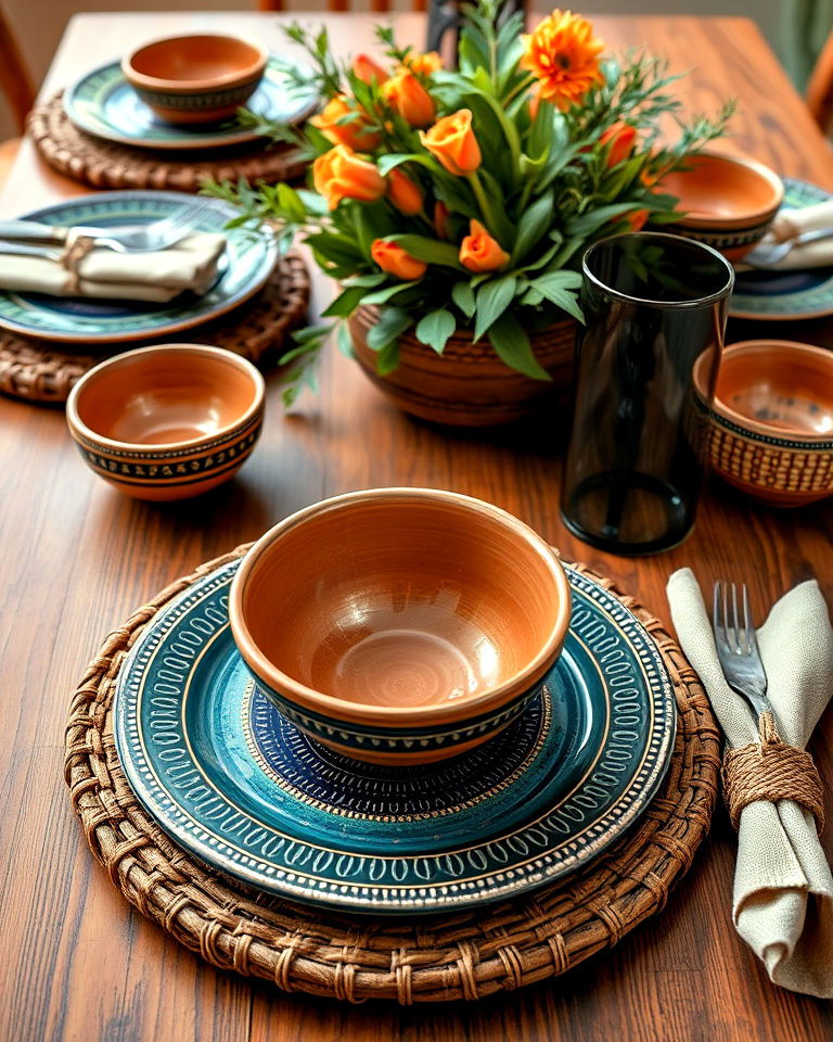 handcrafted clay tableware decor - 15 Mexican Table Decor Ideas
