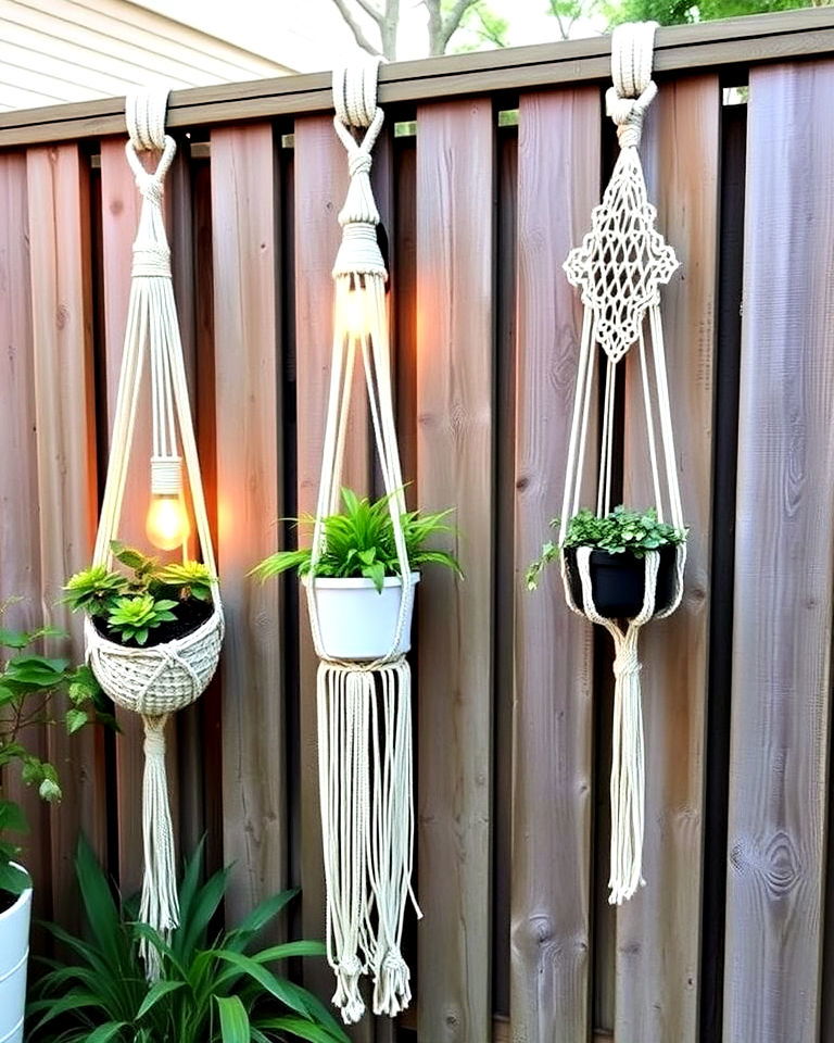 handcrafted macrame wall hanging for fence - 20 Fence Art Ideas
