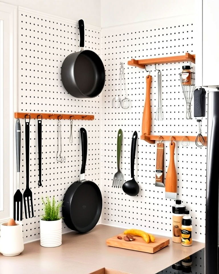 hang a pegboard for tools for an unused kitchen corner - 15 Awkward Kitchen Corner Ideas
