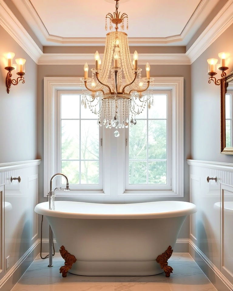 hang a statement chandelier bathtub decor - 25 Bathtub Decor Ideas