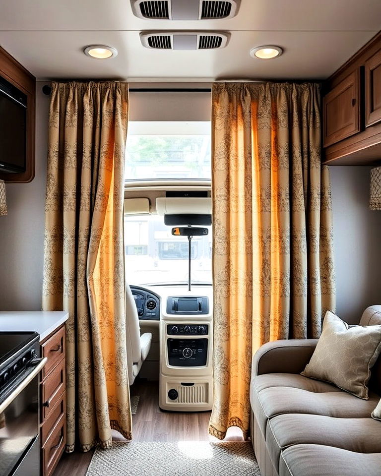 hang decorative curtains for room dividers - 25 Rv Decorating Ideas