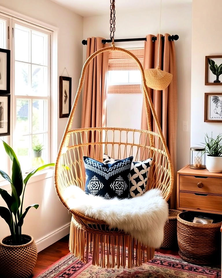 hanging chair for a relaxing corner - 25 Boho Teen Bedroom Ideas