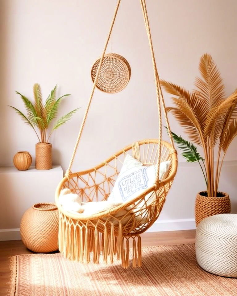 hanging chair for relaxation - 15 Boho Meditation Room Ideas
