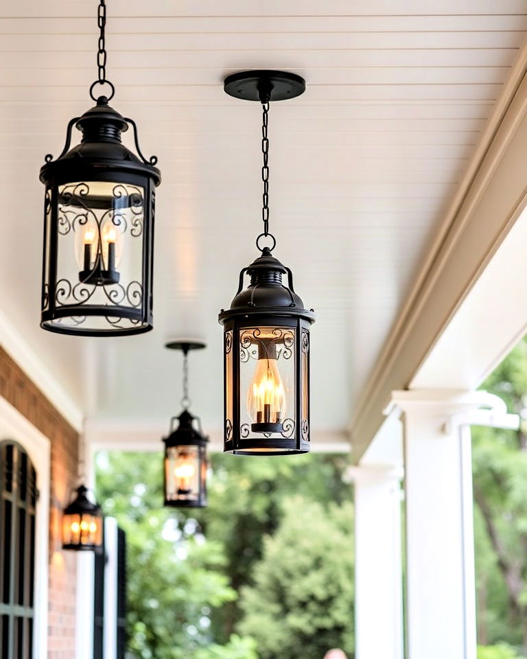hanging lanterns for elevated elegance - 15 Lanterns on Front Porch Ideas