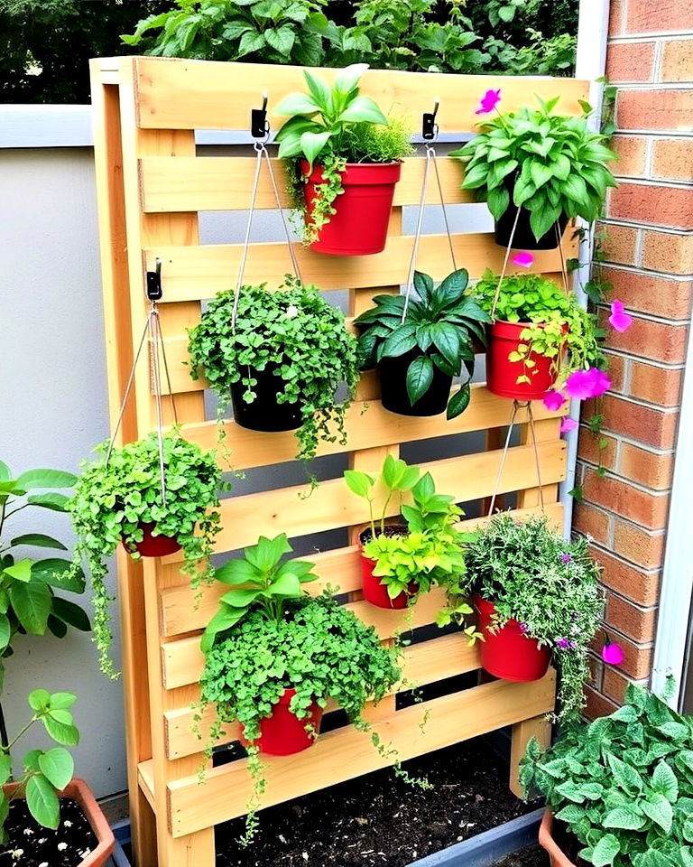 hanging pallet planter stand - 20 Vertical Pallet Garden Ideas