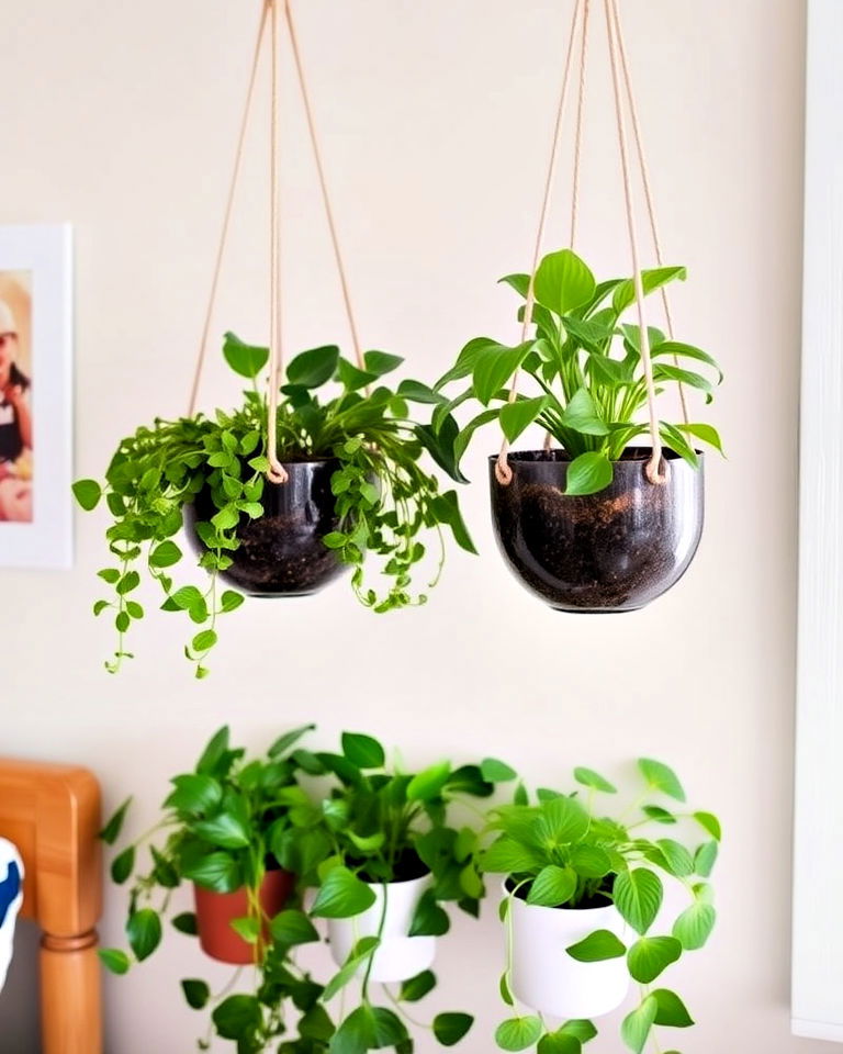 hanging planters for decor - 40 Boy and Girl Shared Small Room Ideas
