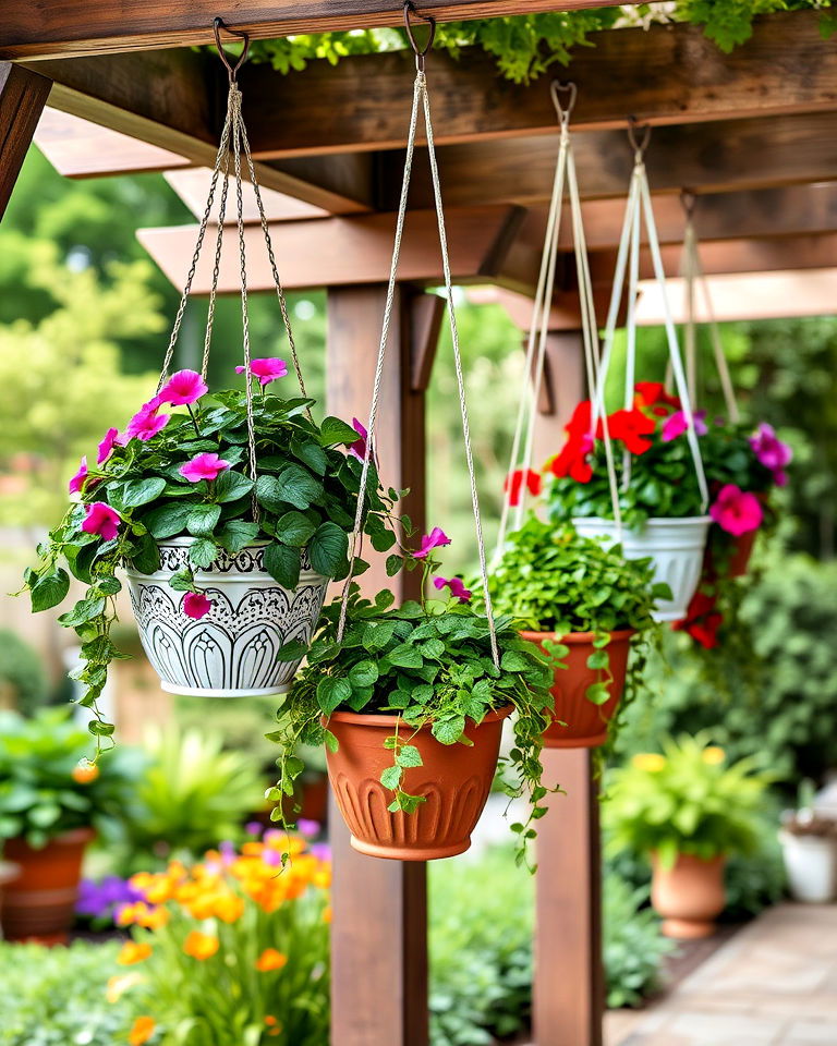 hanging planters for vertical appeal - 20 Aesthetic Garden Ideas