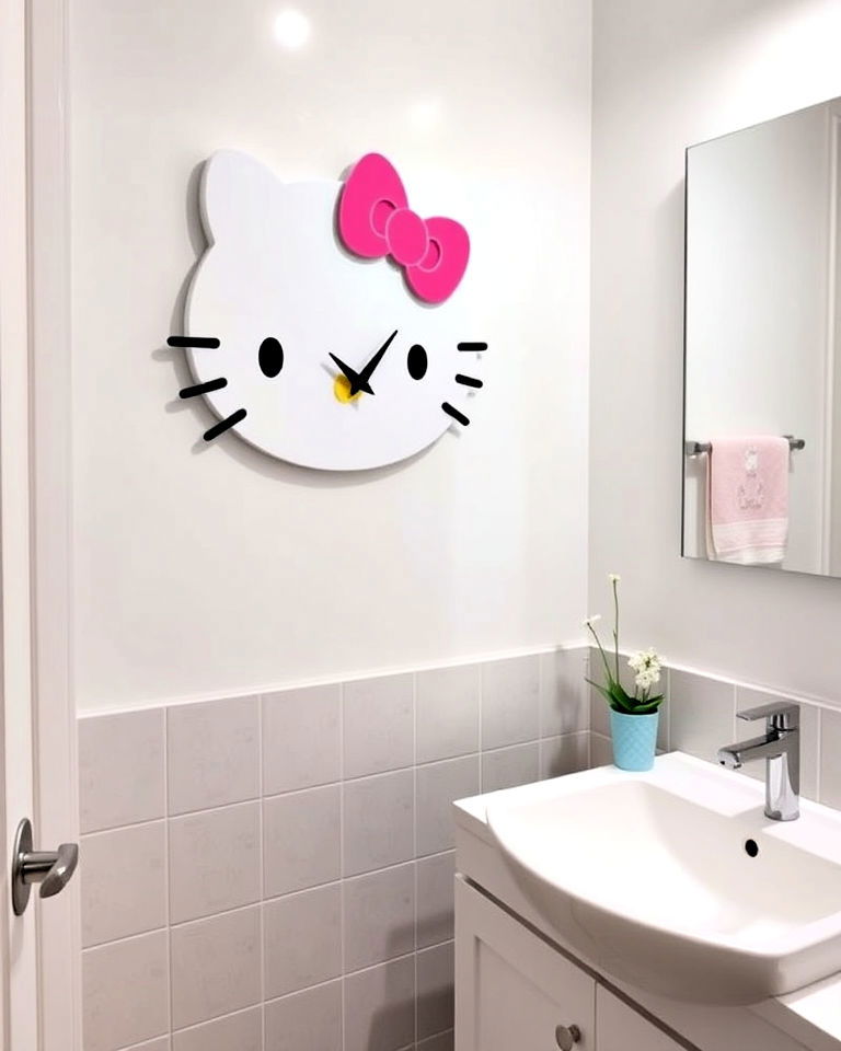 hello kitty bathroom wall clock - 15 Hello Kitty Bathroom Ideas