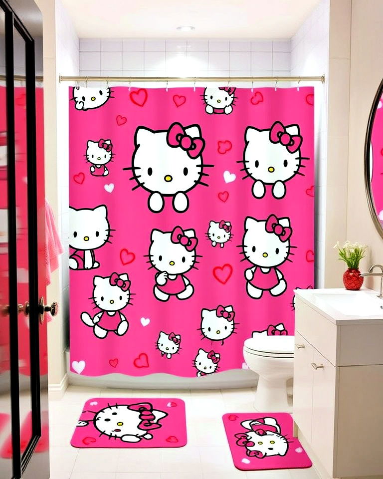 hello kitty shower curtain in bathroom - 15 Hello Kitty Bathroom Ideas