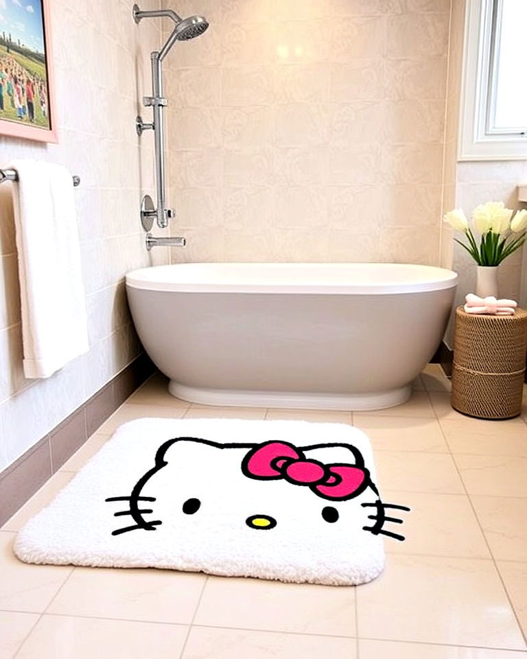 hello kitty themed shower mat - 15 Hello Kitty Bathroom Ideas