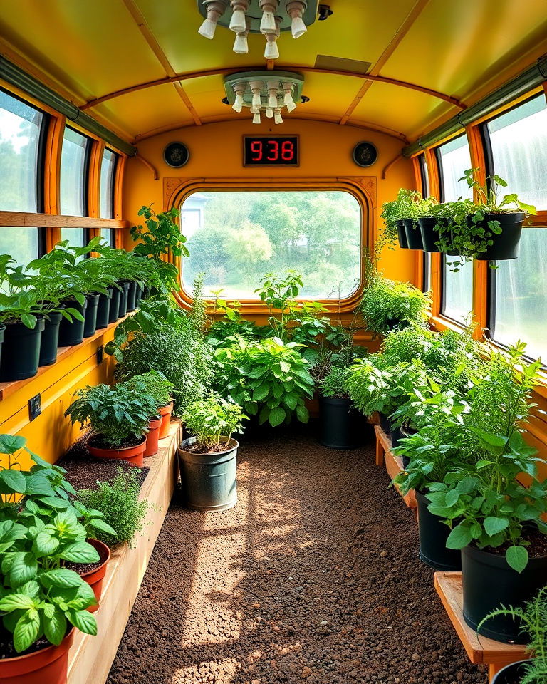 herb garden for culinary use - 15 School Bus Greenhouse Ideas