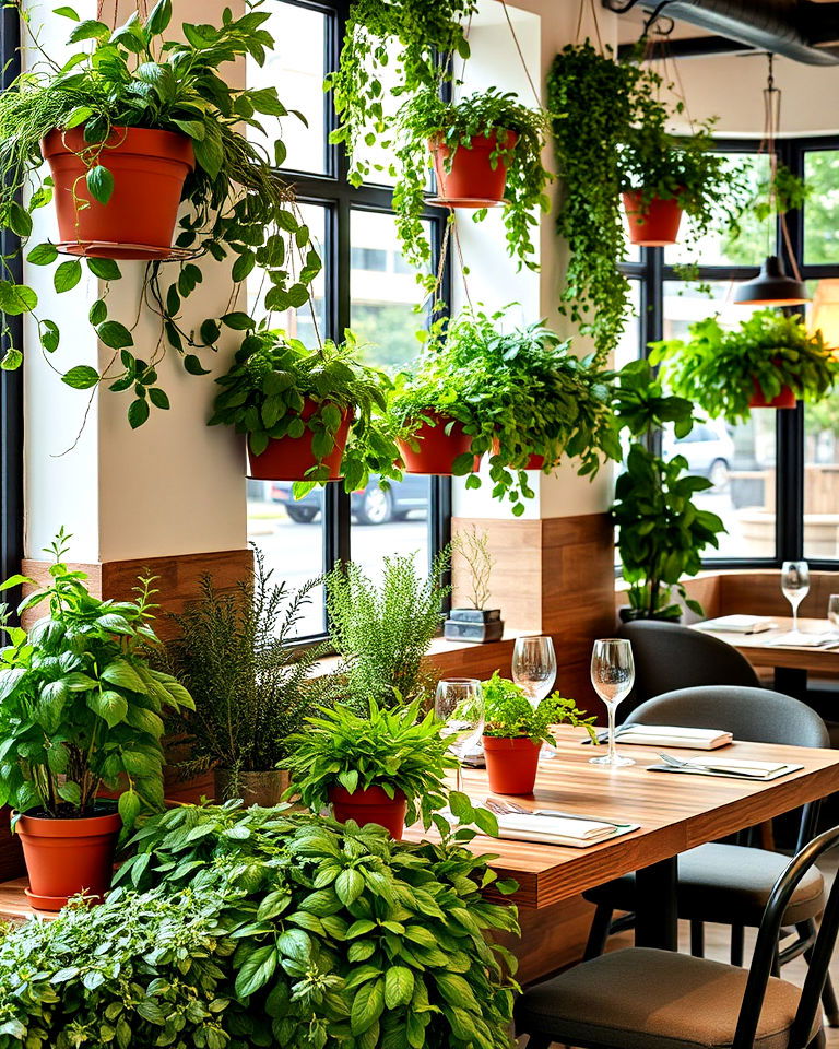 herb gardens as decor - 25 Italian Restaurant Decor Ideas