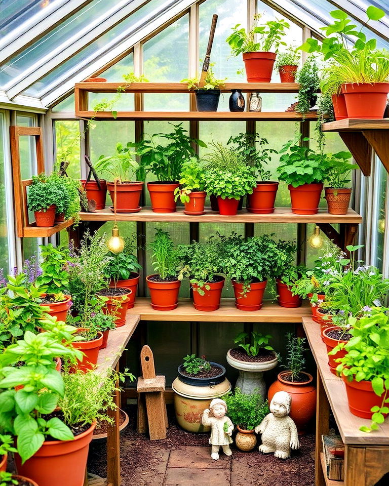 herb greenhouse with whimsical decor - 20 Fantasy Greenhouse Ideas