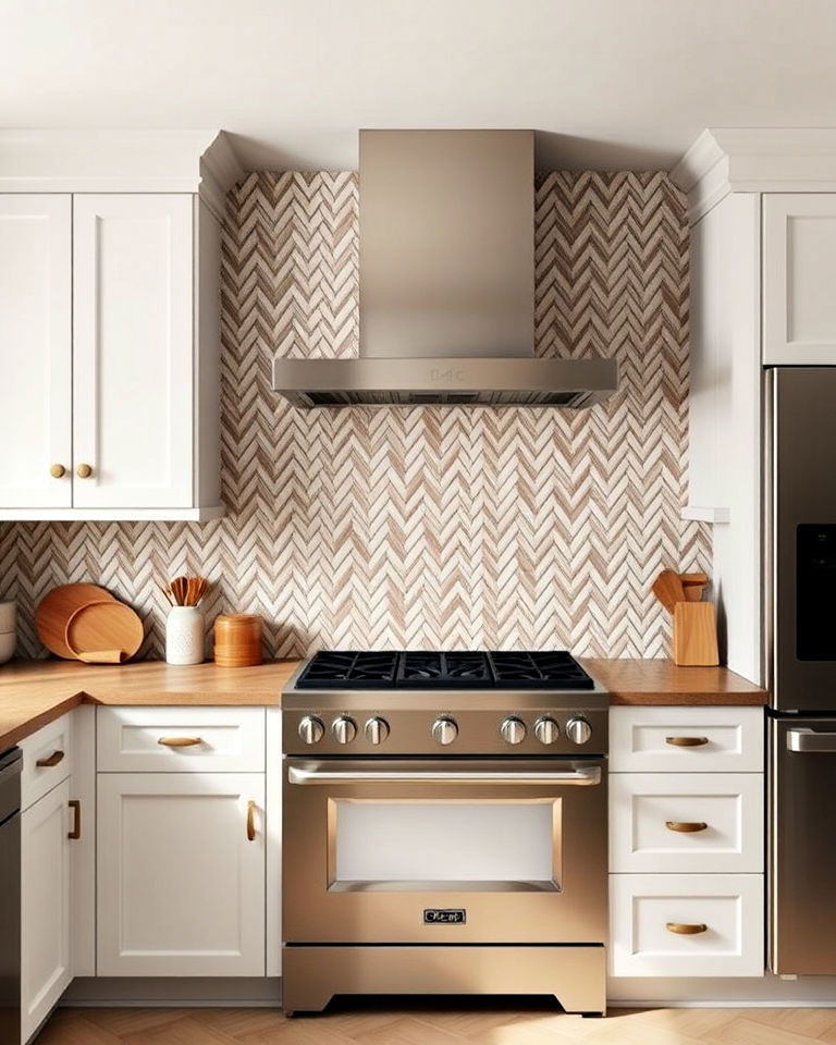 herringbone backsplash to the ceiling - 25 Kitchens With Herringbone Tile Backsplashes