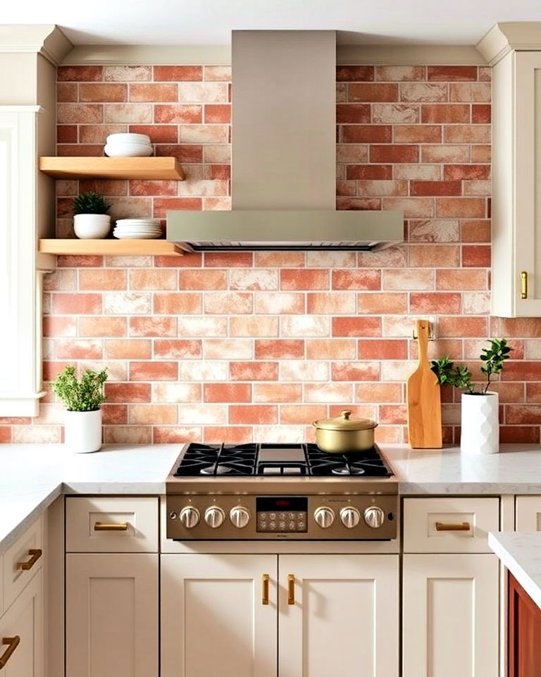 herringbone brick backsplash pattern - 25 Kitchen With Brick Backsplash Ideas