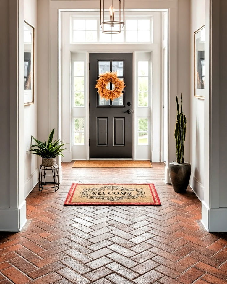 herringbone brick pattern for timeless elegance - 15 Brick Floor Entryway Ideas
