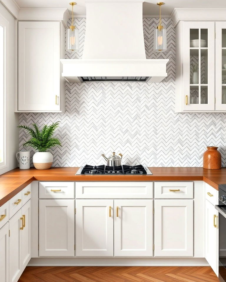 herringbone mosaic tile pattern - 15 Mosaic Tile Backsplash Kitchen Ideas