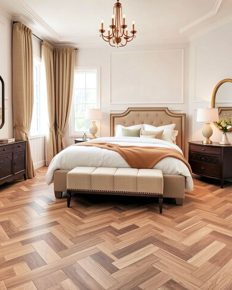 herringbone patterned vinyl flooring - 15 Vinyl Flooring Bedroom Ideas