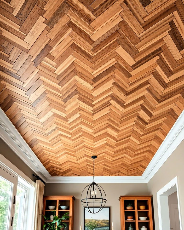herringbone plywood ceiling pattern - 20 Plywood Ceiling Ideas