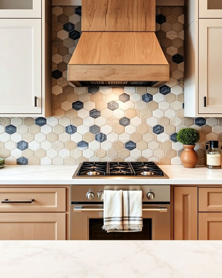 hexagonal stone tiles backsplash - 20 Stone Kitchen Backsplash Ideas