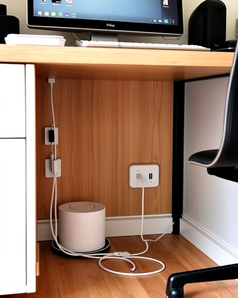 hidden cord management for home office - 30 Japandi Style Home Office Ideas